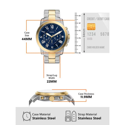 Fossil Grant Blue Dial With Roman Number Chronograph Men Watch FS6132
