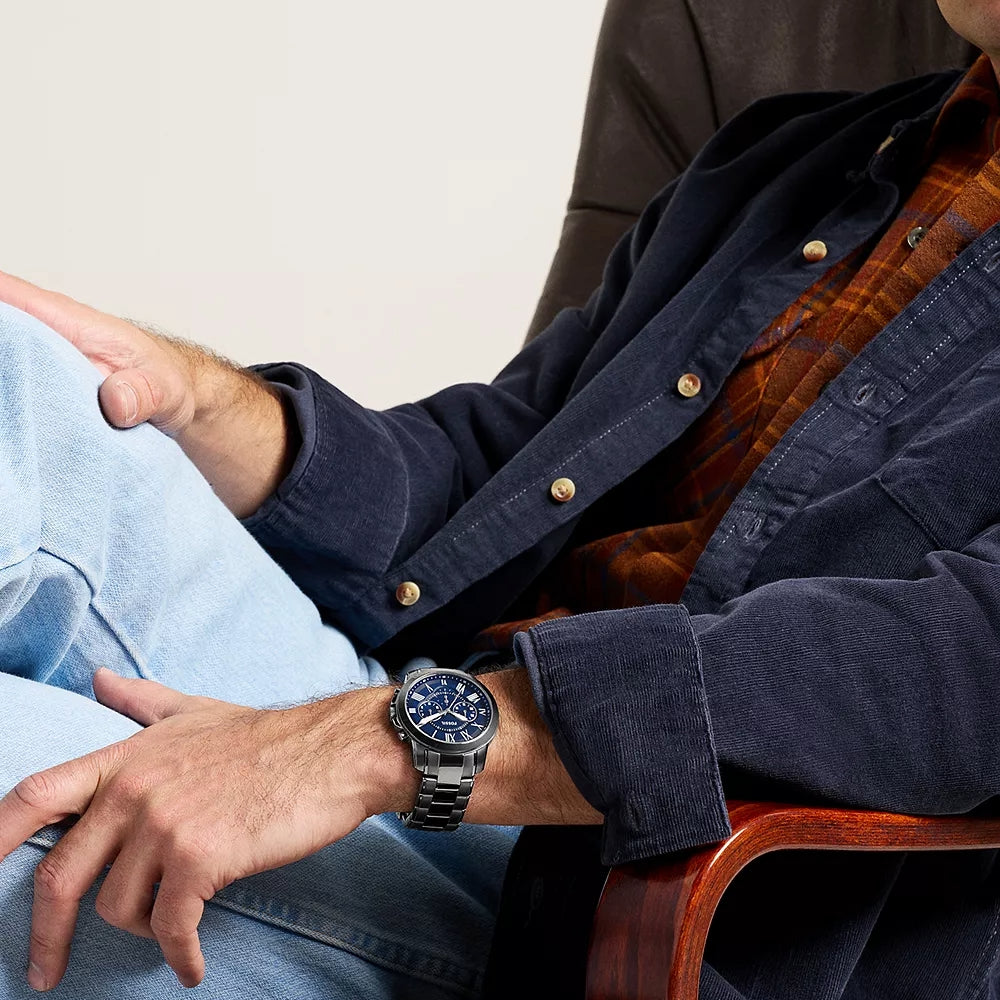 Fossil Grant Blue Dial With Roman Number Chronograph Men Watch FS6133