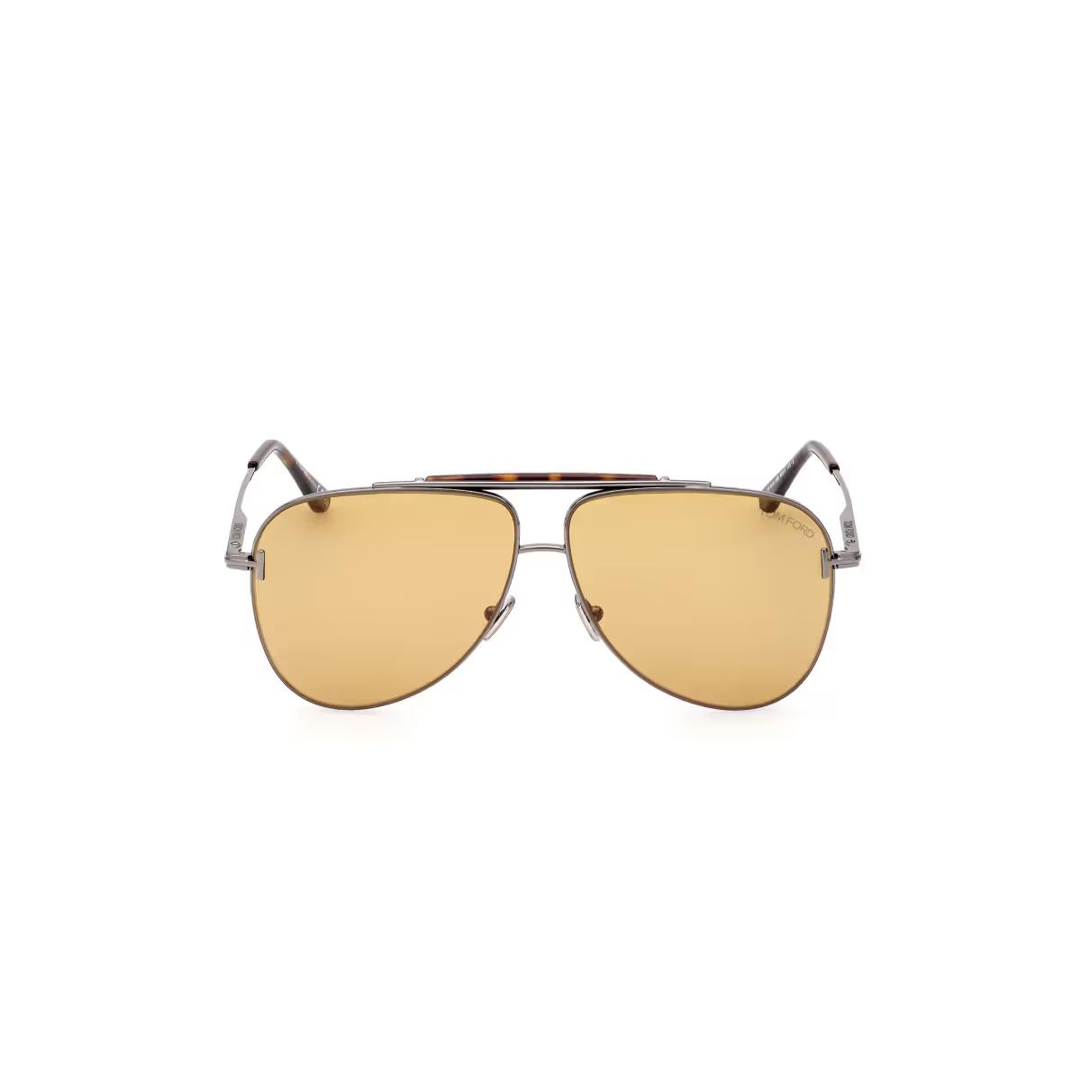 Aviator sunglasses with gold lenses on a white background