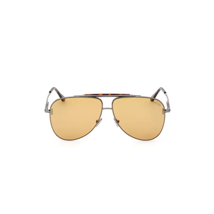 Aviator sunglasses with gold lenses on a white background