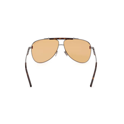 Aviator sunglasses with gold lenses and tortoiseshell frame on a white background