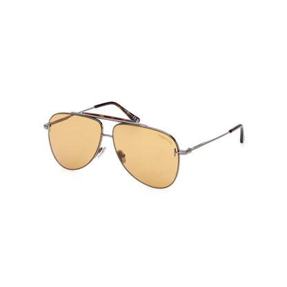 Aviator sunglasses with gold lenses on a white background