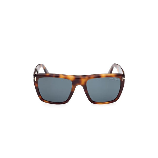 Sunglasses with tortoiseshell frame and dark lenses on a white background