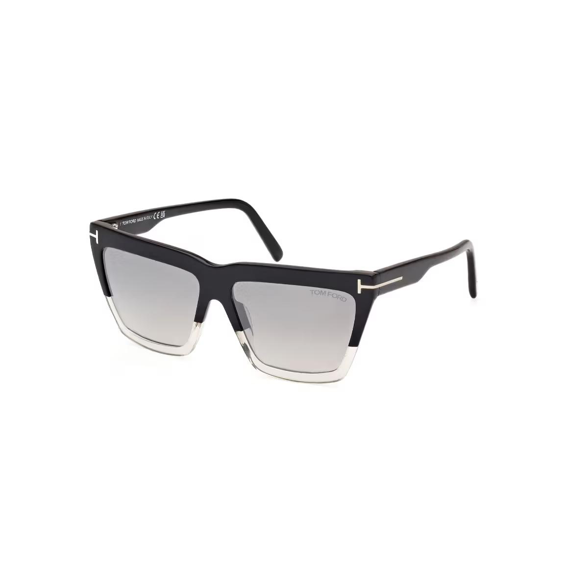 Black sunglasses with gradient lenses on a white background