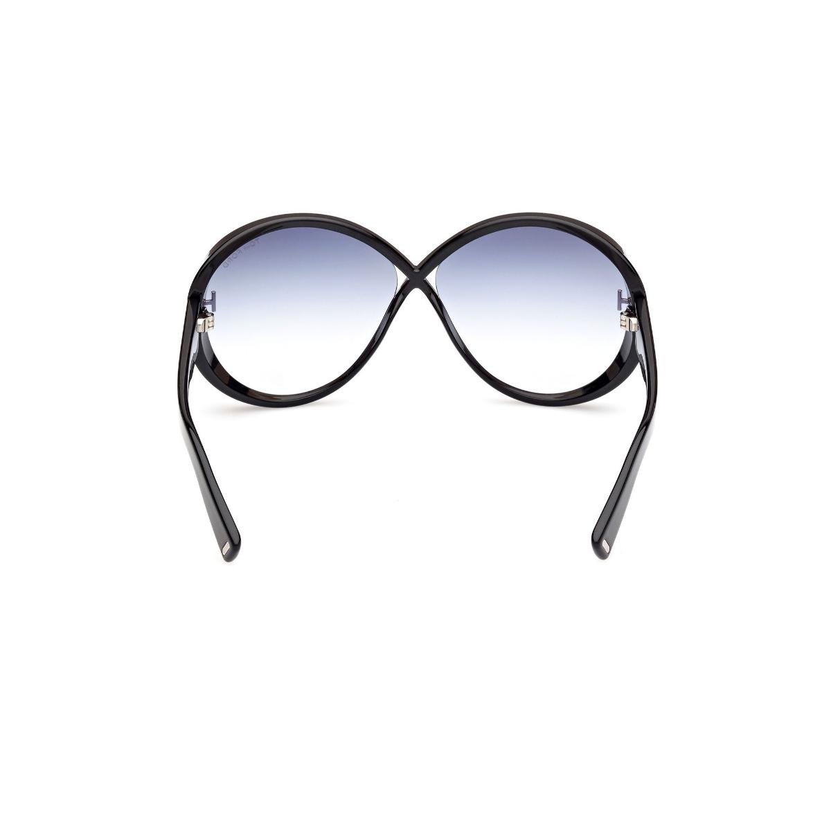 Sunglasses with black frame and gradient lenses on a white background