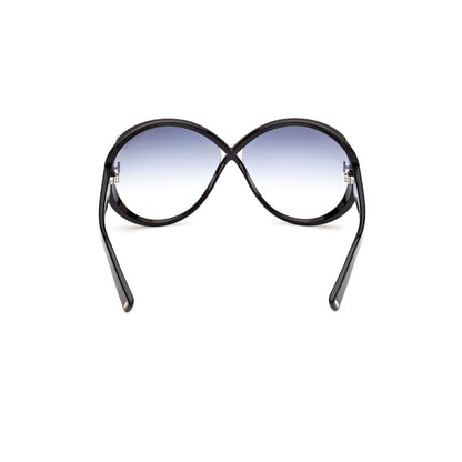Sunglasses with black frame and gradient lenses on a white background