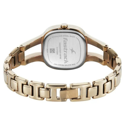 Rose gold watch with visible Fastrack branding on a white background