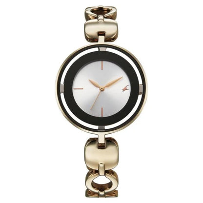 Gold and black watch on a white background