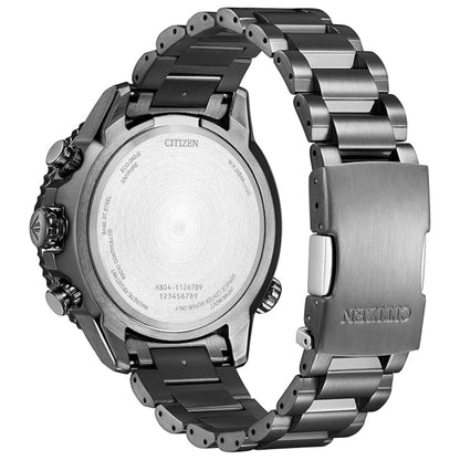 Silver Citizen watch with metal band on a white background