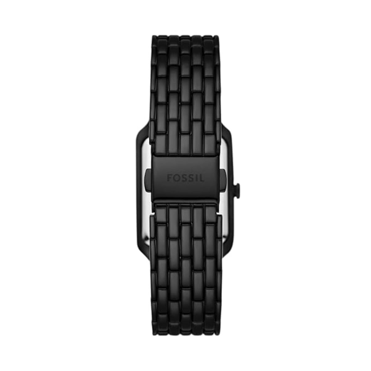 Black Fossil watch with braided strap on a white background
