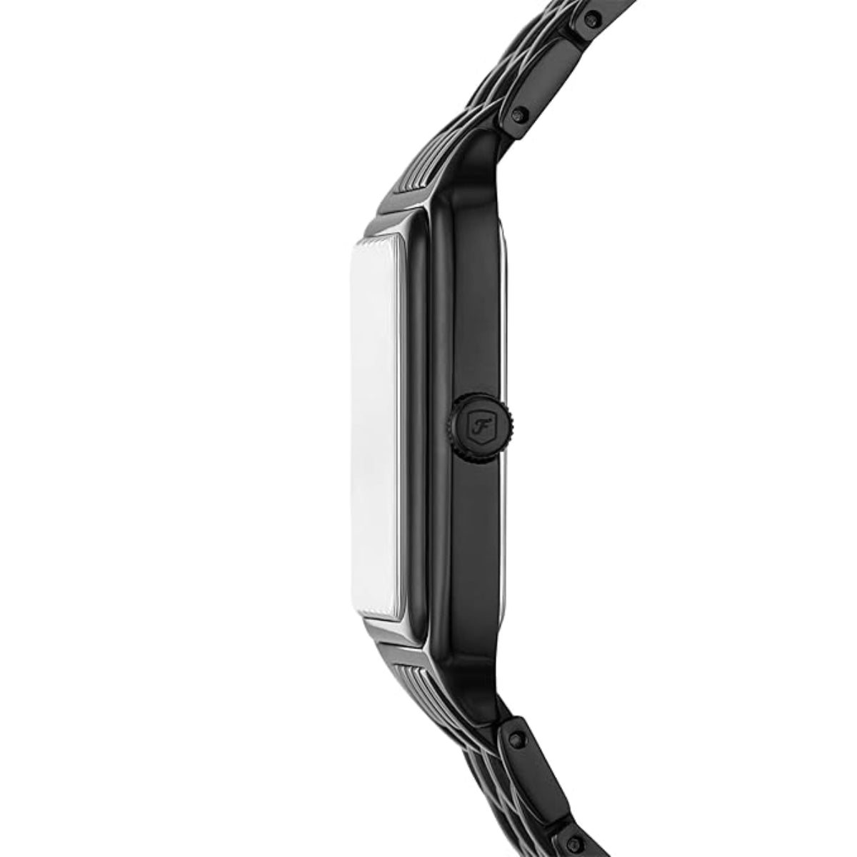 Close-up of a black watch with a white face on a white background