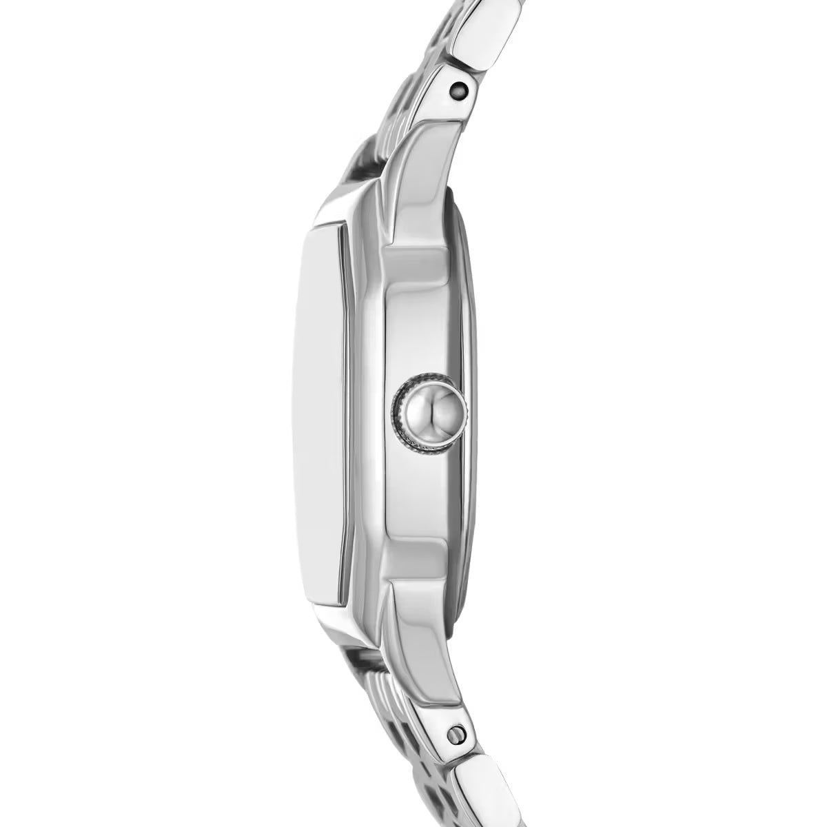 Close-up of a silver watch on a white background