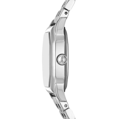 Close-up of a silver watch on a white background