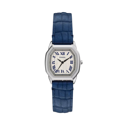 Fossil watch with blue strap on a white background