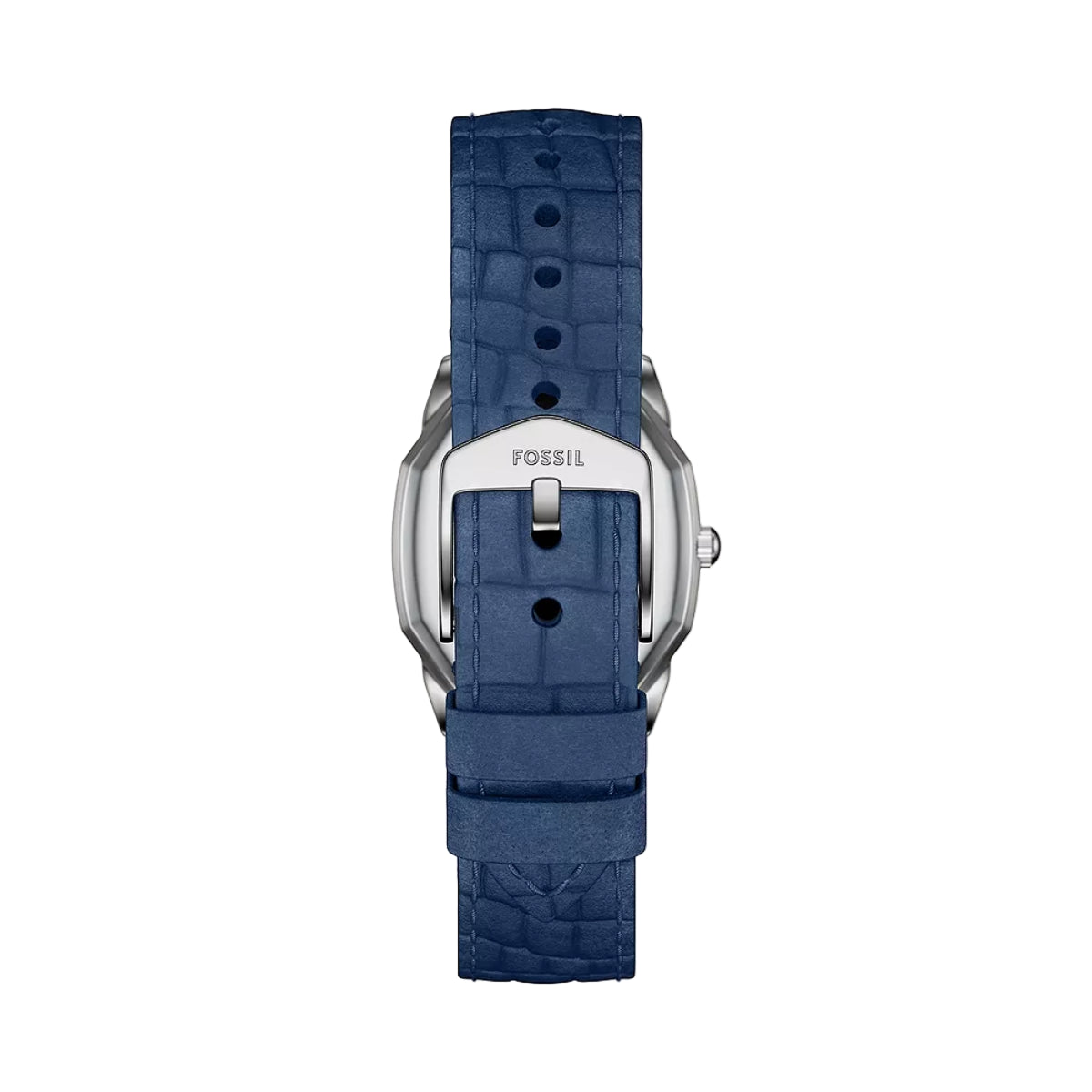 Fossil watch with blue strap on a white background