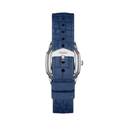 Fossil watch with blue strap on a white background