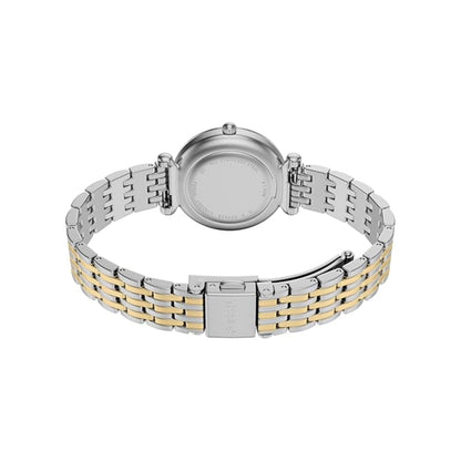 Two-tone silver and gold watch on a white background