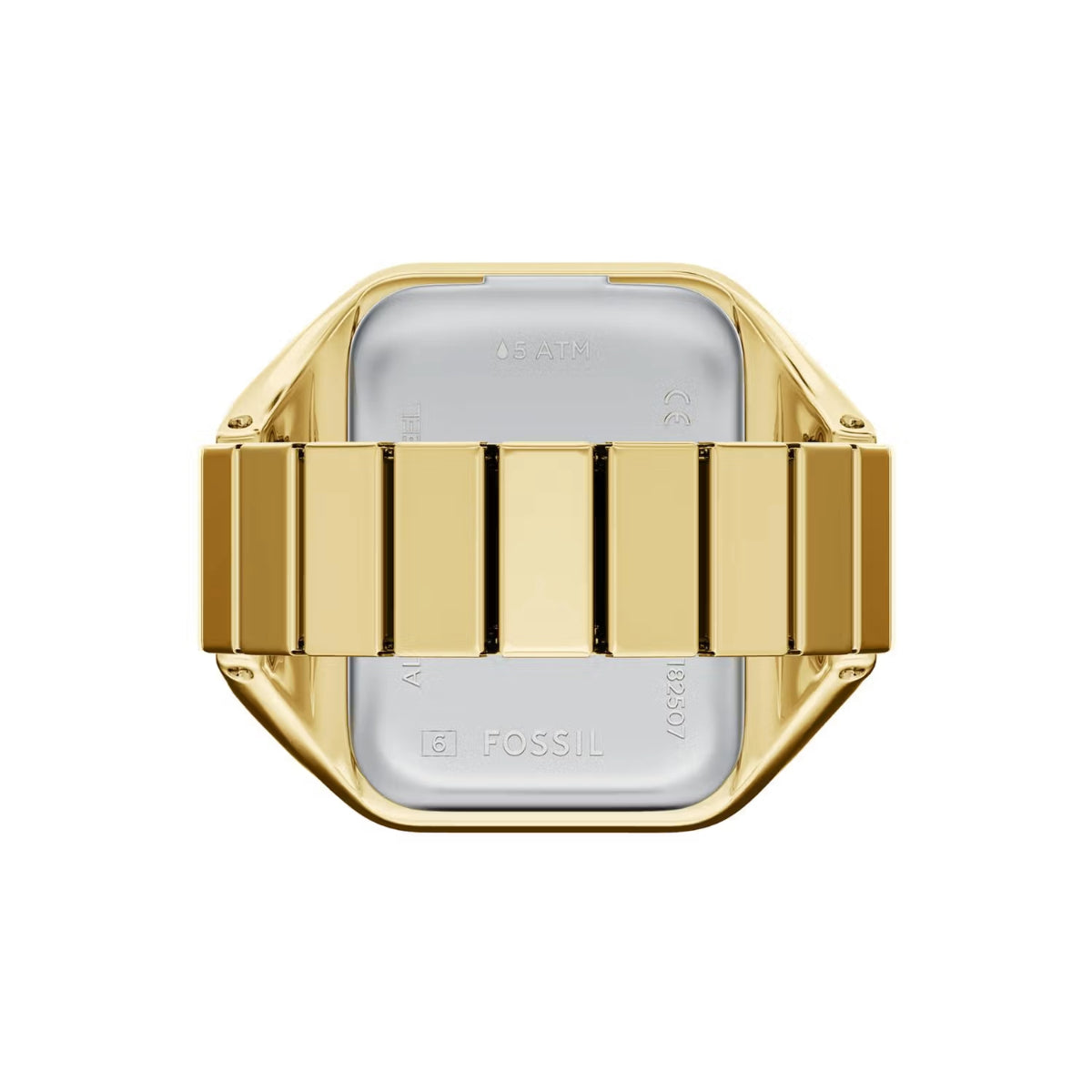 Gold-framed smartwatch on a white background