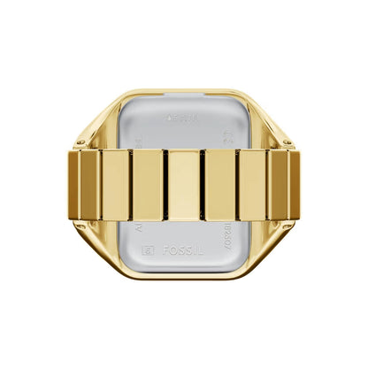 Gold-framed smartwatch on a white background