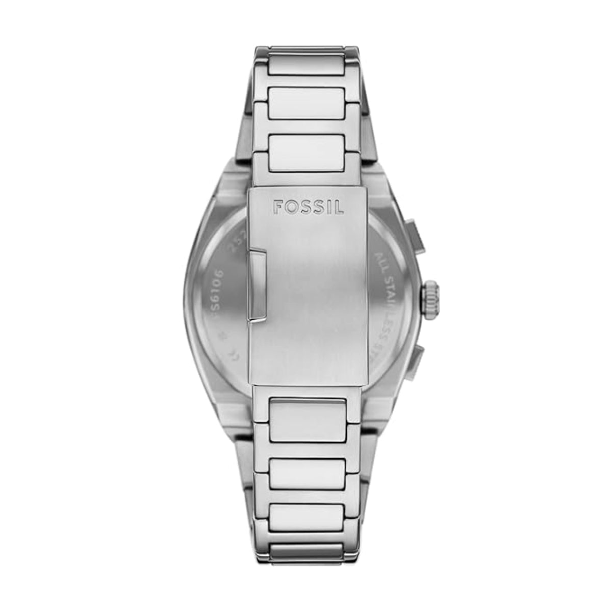 Silver Fossil watch on a white background