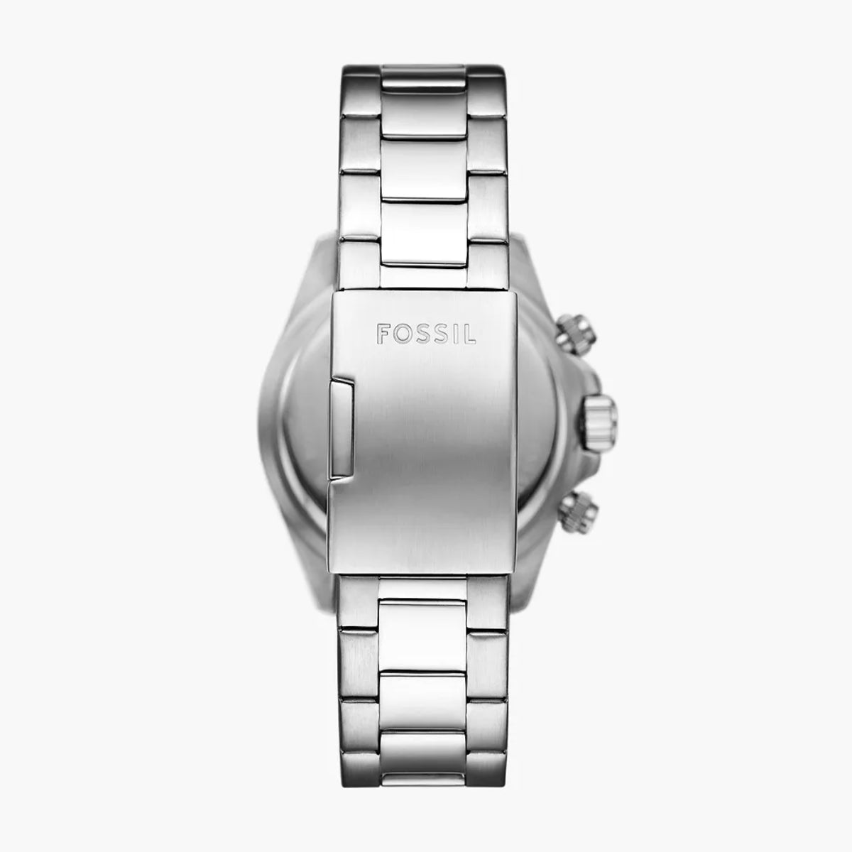 Silver Fossil watch on a white background