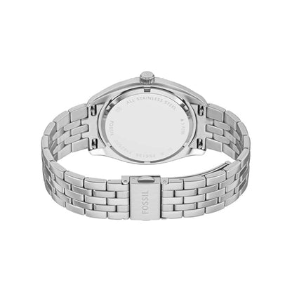 Silver Fossil watch on a white background