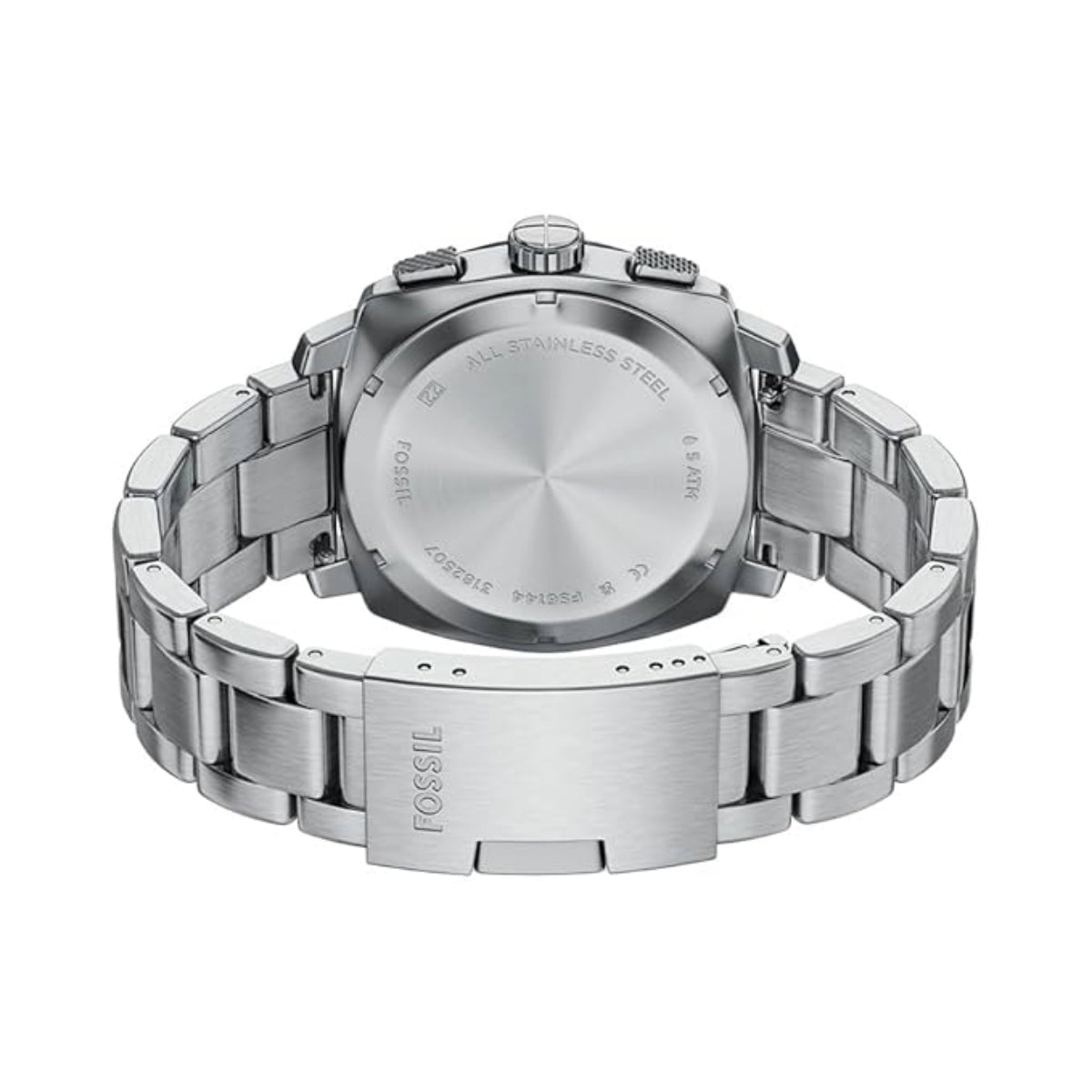 Silver Fossil watch on a white background