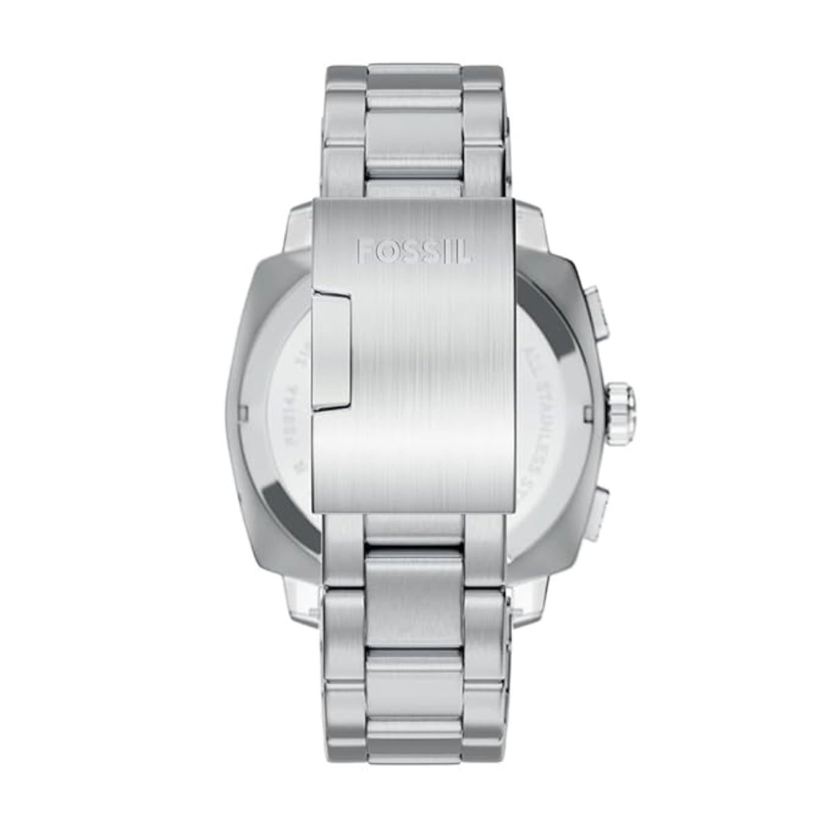 Silver Fossil watch on a white background