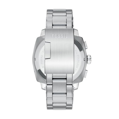 Silver Fossil watch on a white background