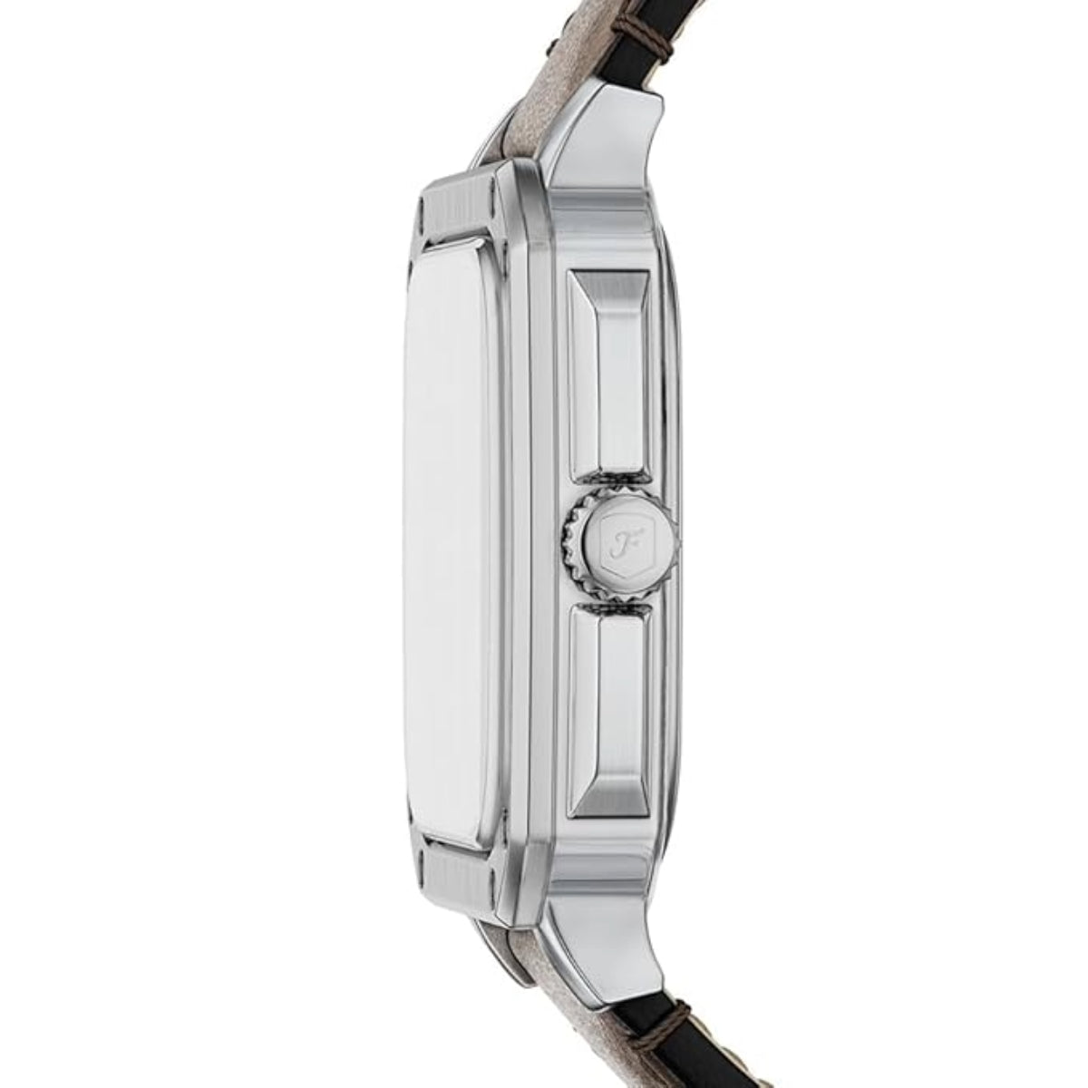 Close-up of a silver watch with a white background