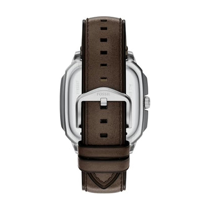 Watch with brown leather strap on a white background