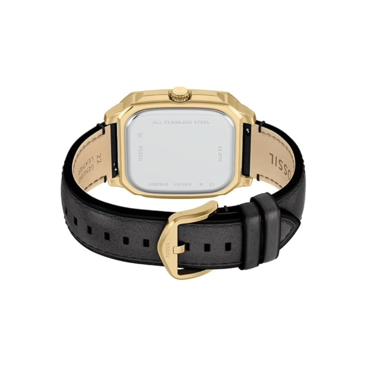 Gold and black watch with a white face on a white background