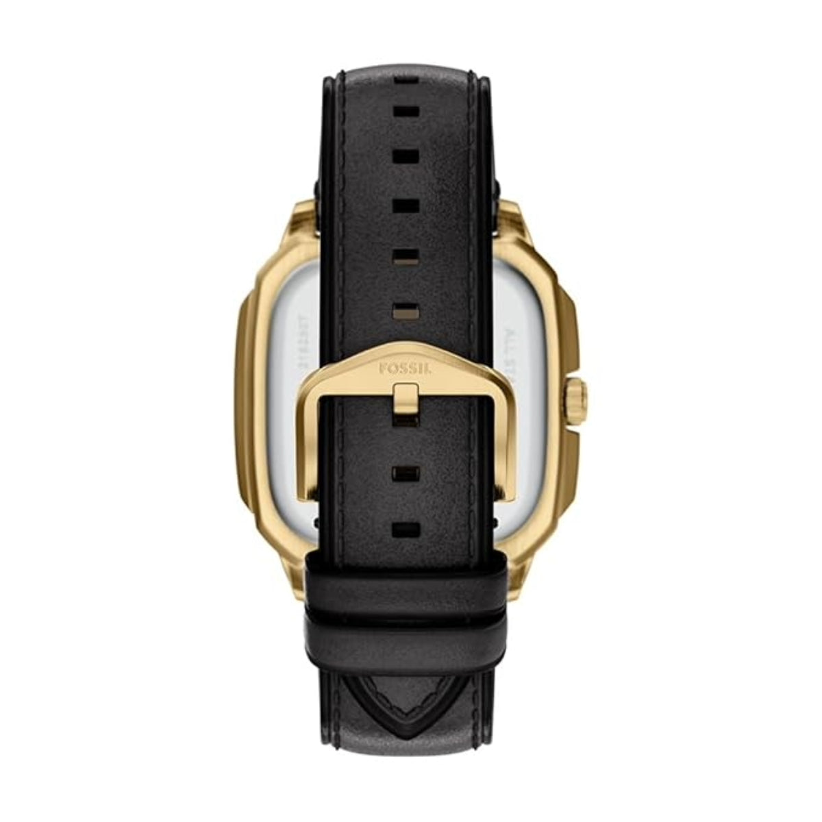 Watch with black strap and gold case on a white background