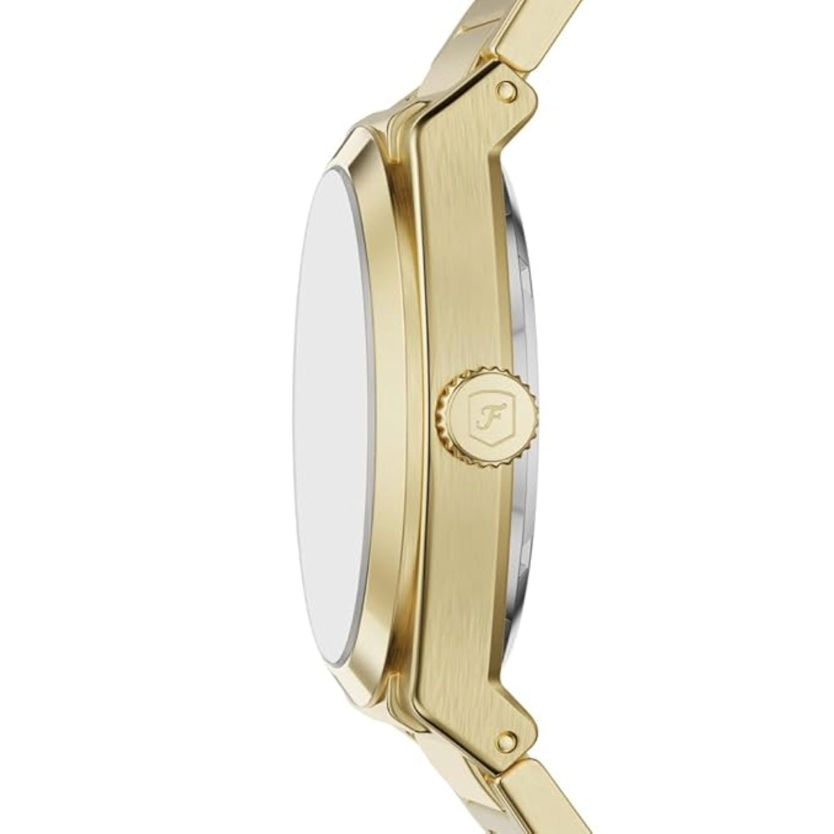 Gold watch with brand logo on a white background