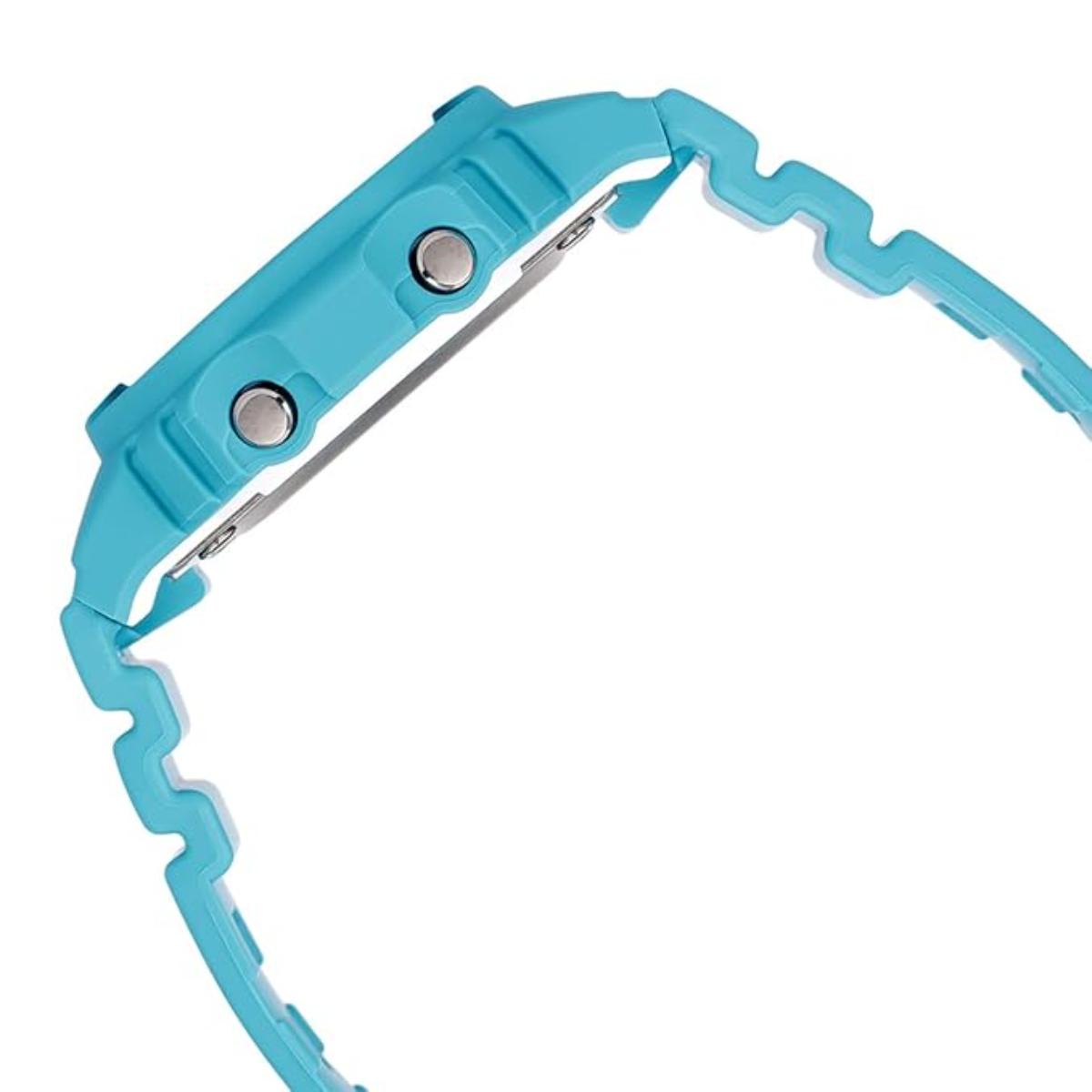 Close-up of a blue watch strap on a white background