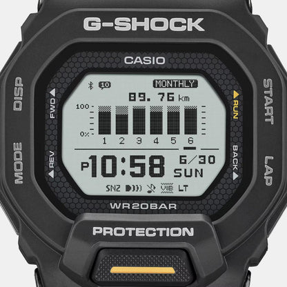 Casio G-Shock digital watch with black casing on a white background