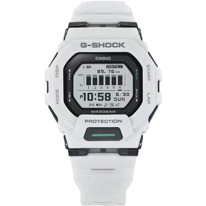 White Casio G-Shock digital watch on a white background