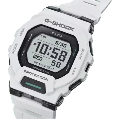 White G-Shock Casio digital watch on a white background