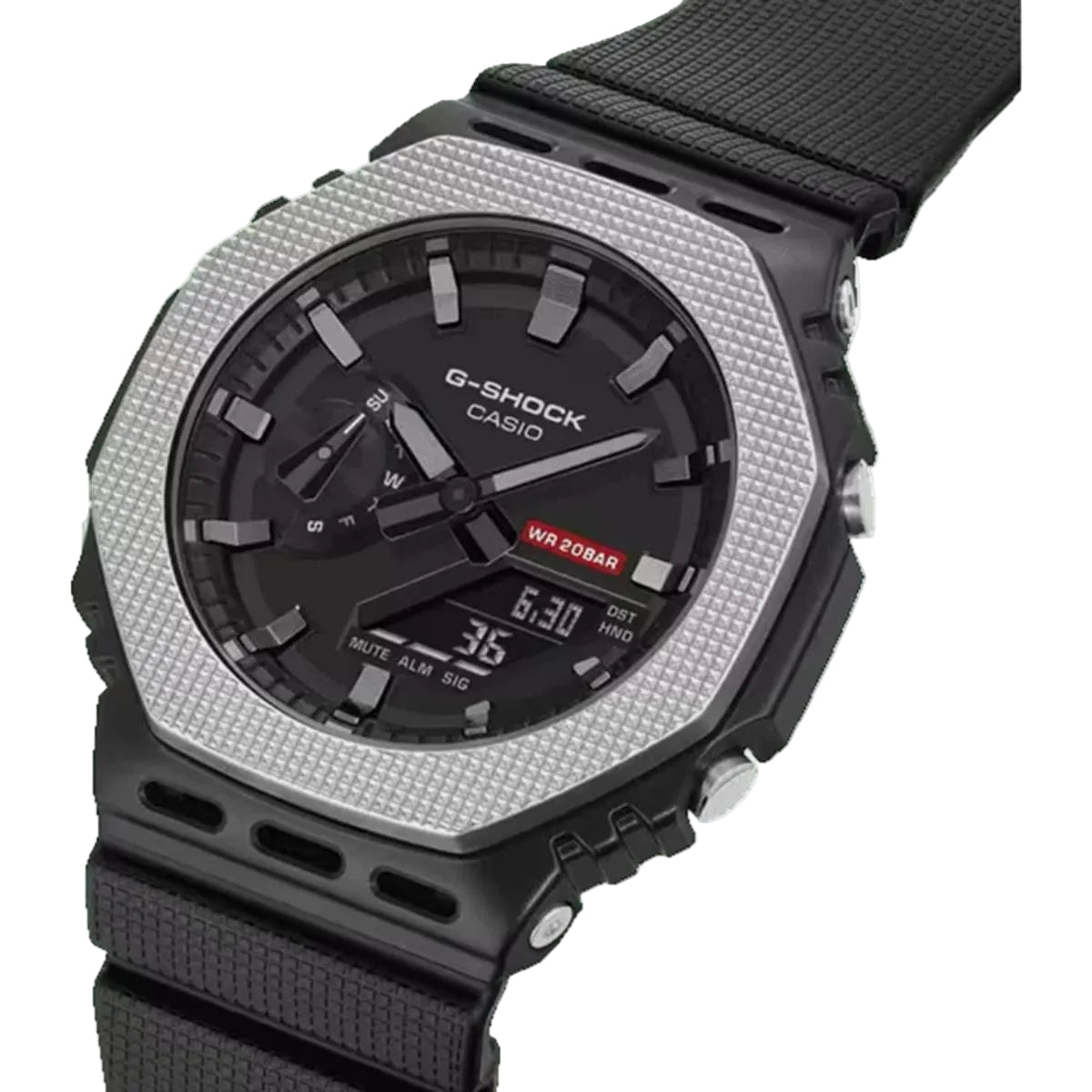 G-Shock Casio watch with black and silver design on a white background