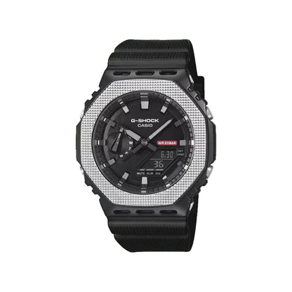 G-Shock Casio watch with black and silver design on a light gray background