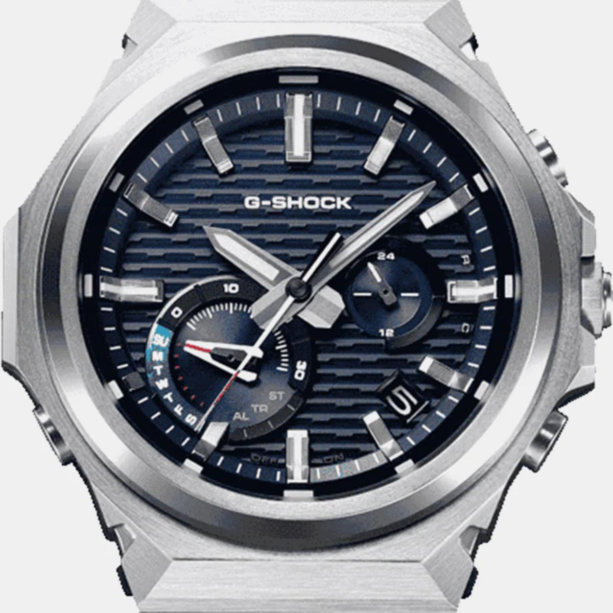 G-Shock watch with a silver and blue design on a white background