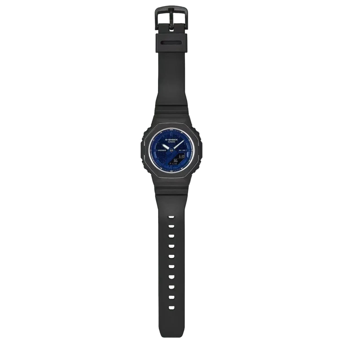 Black watch with blue face on a white background
