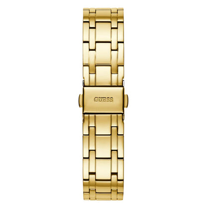 Gold watch band with Guess logo on a white background