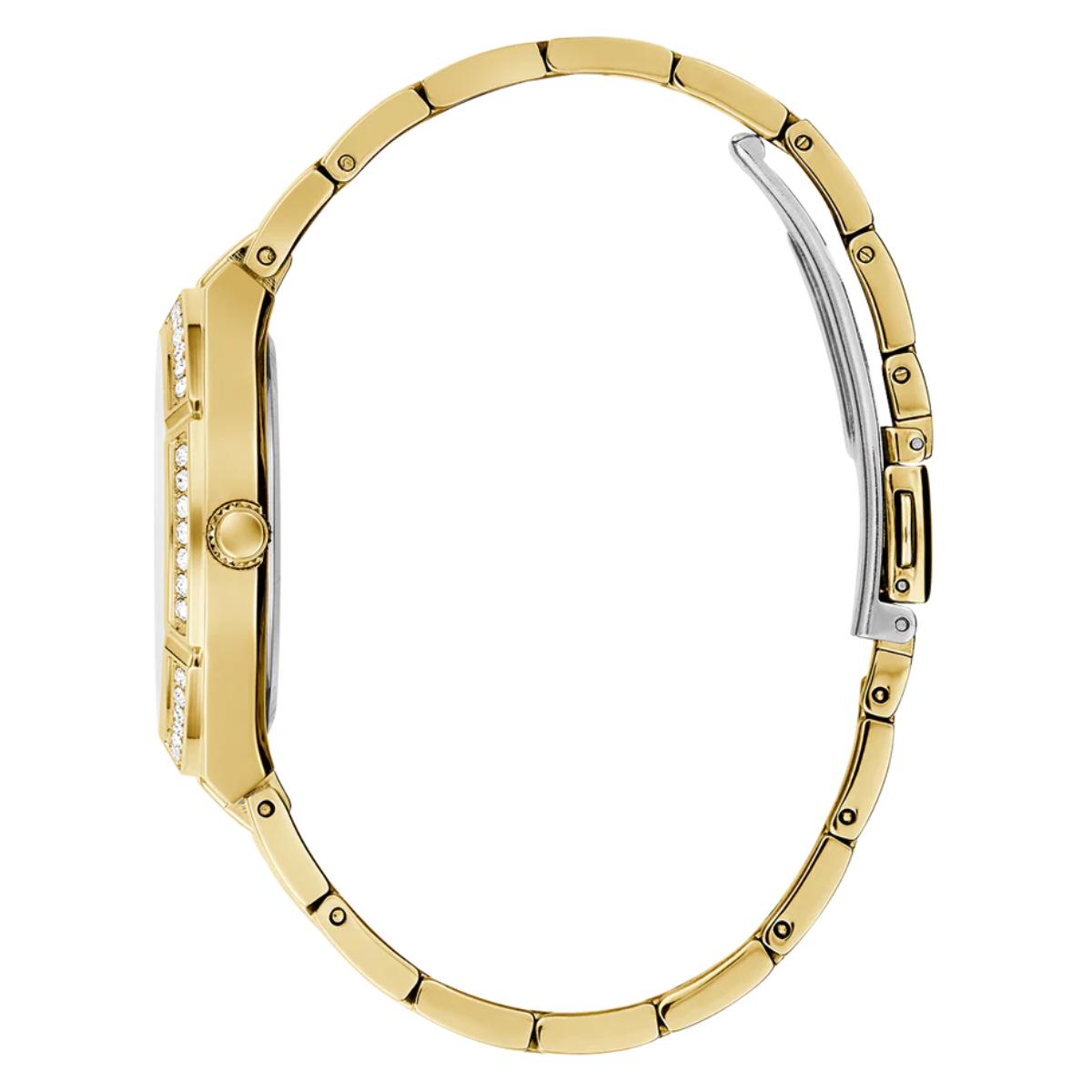 Gold watch with a white background