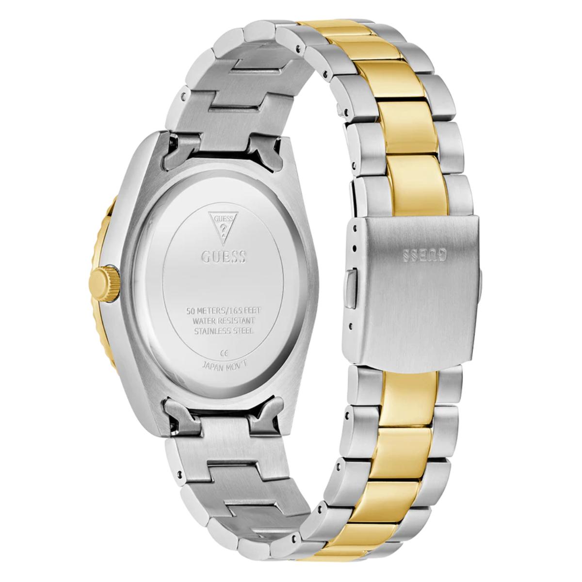 Two-tone silver and gold watch with visible brand logo on a white background