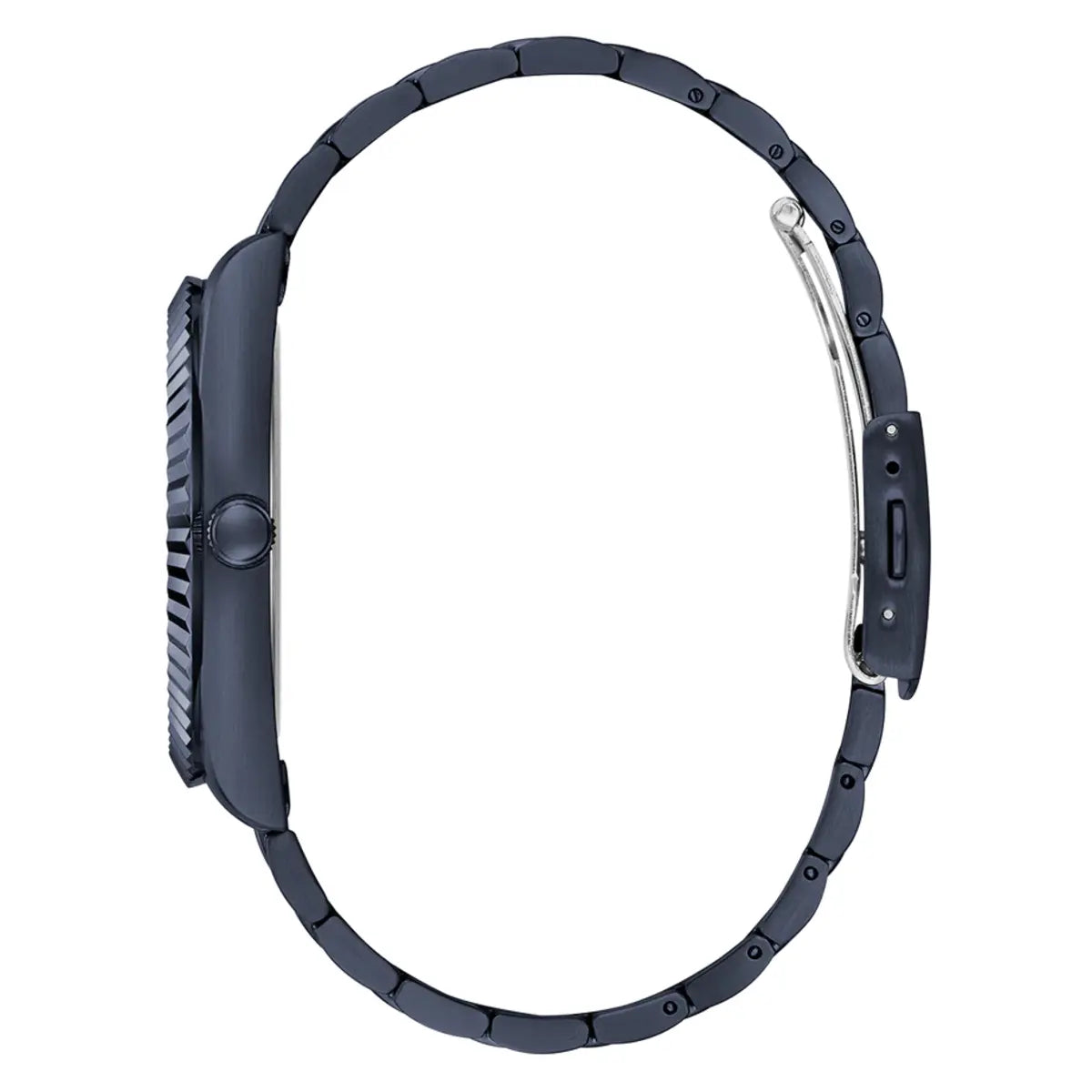 Navy blue smartwatch band on a white background