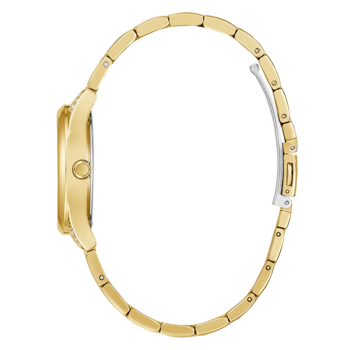 Gold watch strap on a white background