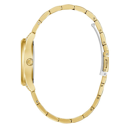 Gold watch strap on a white background