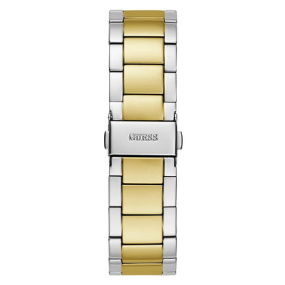 Two-tone silver and gold watch band on a white background