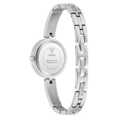 Silver Guess watch on a white background